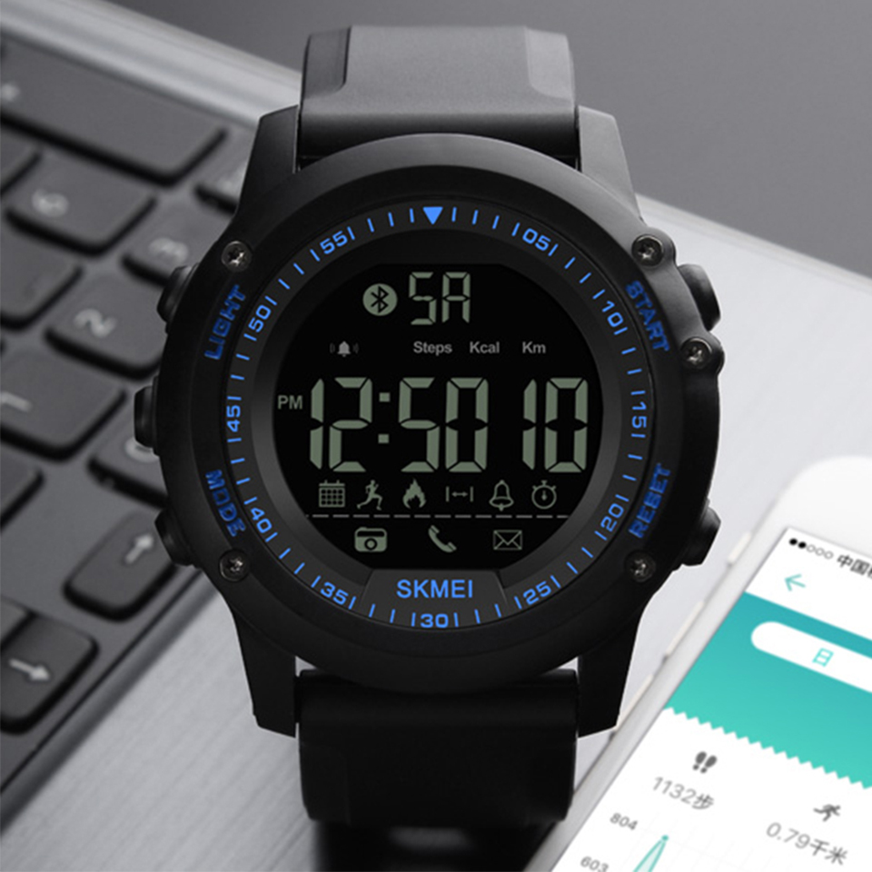 SKMEI Bluetooth Men Smart Sport Watch 5Bar Waterproof Men Digital Wristwatches Pedometer Calories