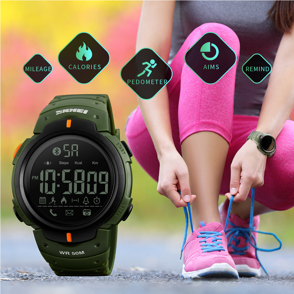 SKMEI  Smart  Watch Calories Pedometer Digital Reminder Watches Fitness Bluetooth For Ios