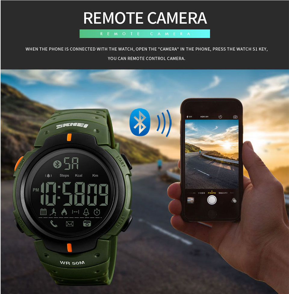 SKMEI  Smart  Watch Calories Pedometer Digital Reminder Watches Fitness Bluetooth For Ios