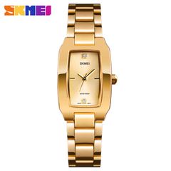 SKMEI Women Watch Rectangle Dial Elegant Quartz Japanese Lady Wristwatches Golden Stainless Steel Bracelet Watches Gold one size