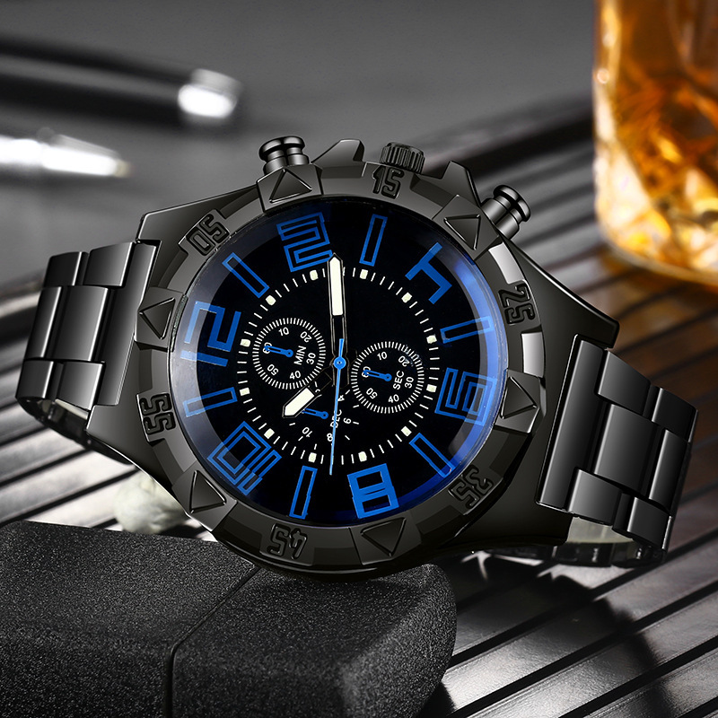 New Leisure Sports Men's Watch Blue Light Steel Band Men's Quartz Watch Night Light Watch