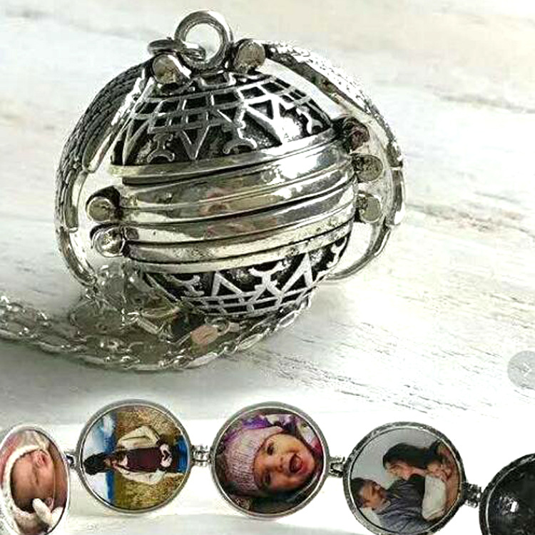 Fashion Expanding photo Locket Necklace Ball Locket Wing Design With long chain 4 Slots Pictureframe