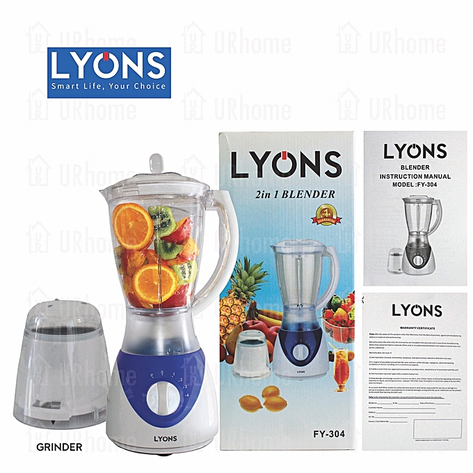 AiLyons 2 in 1 Blender with Grinding Machine 1.5L - White &amp; Blue FY-304