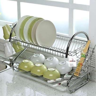 Dish Rack 2 Tier, Stainless Steel, INCLUDES Cutlery Holder and Drain Board For Quick Utensils Drying