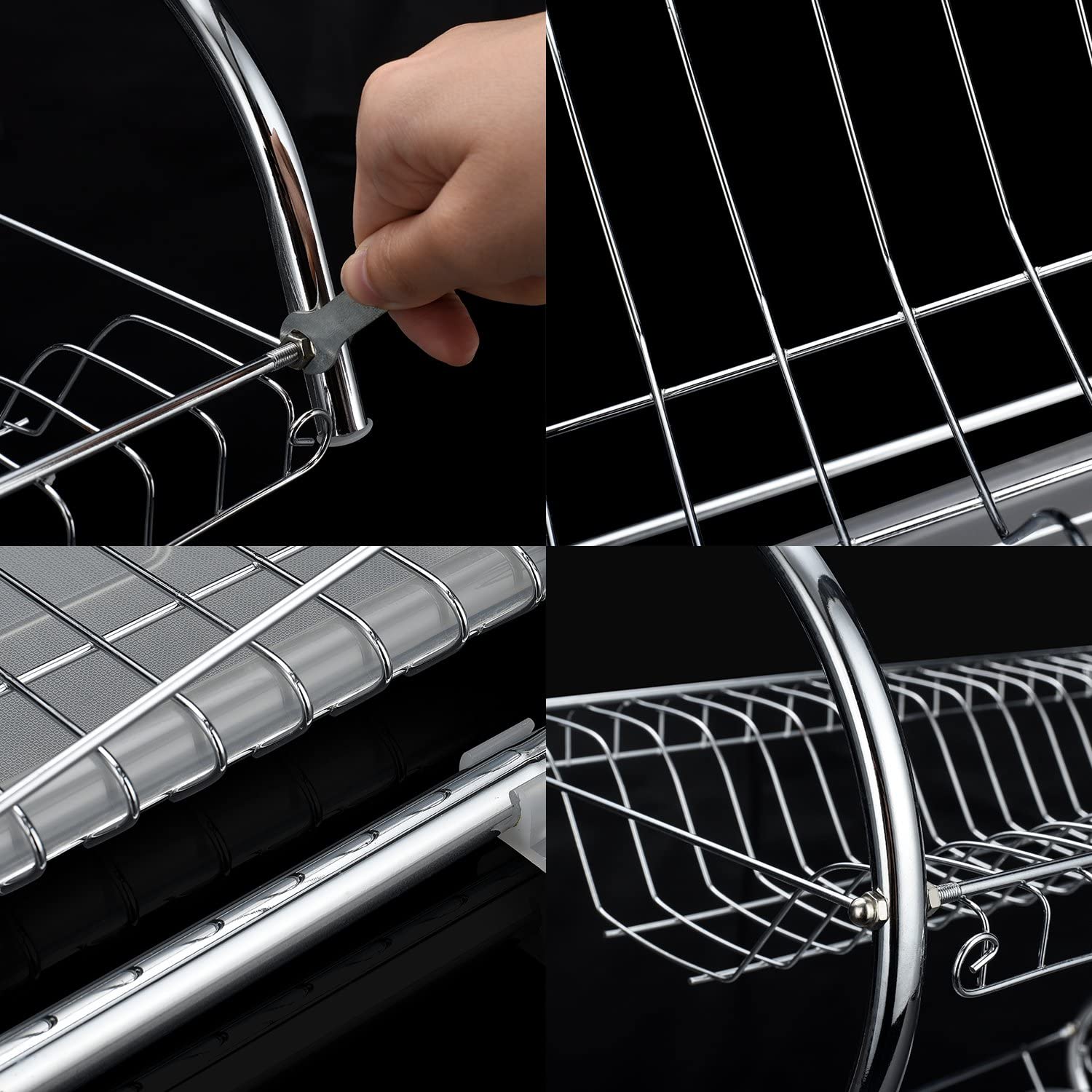 Dish Rack 2 Tier, Stainless Steel, INCLUDES Cutlery Holder and Drain Board For Quick Utensils Drying