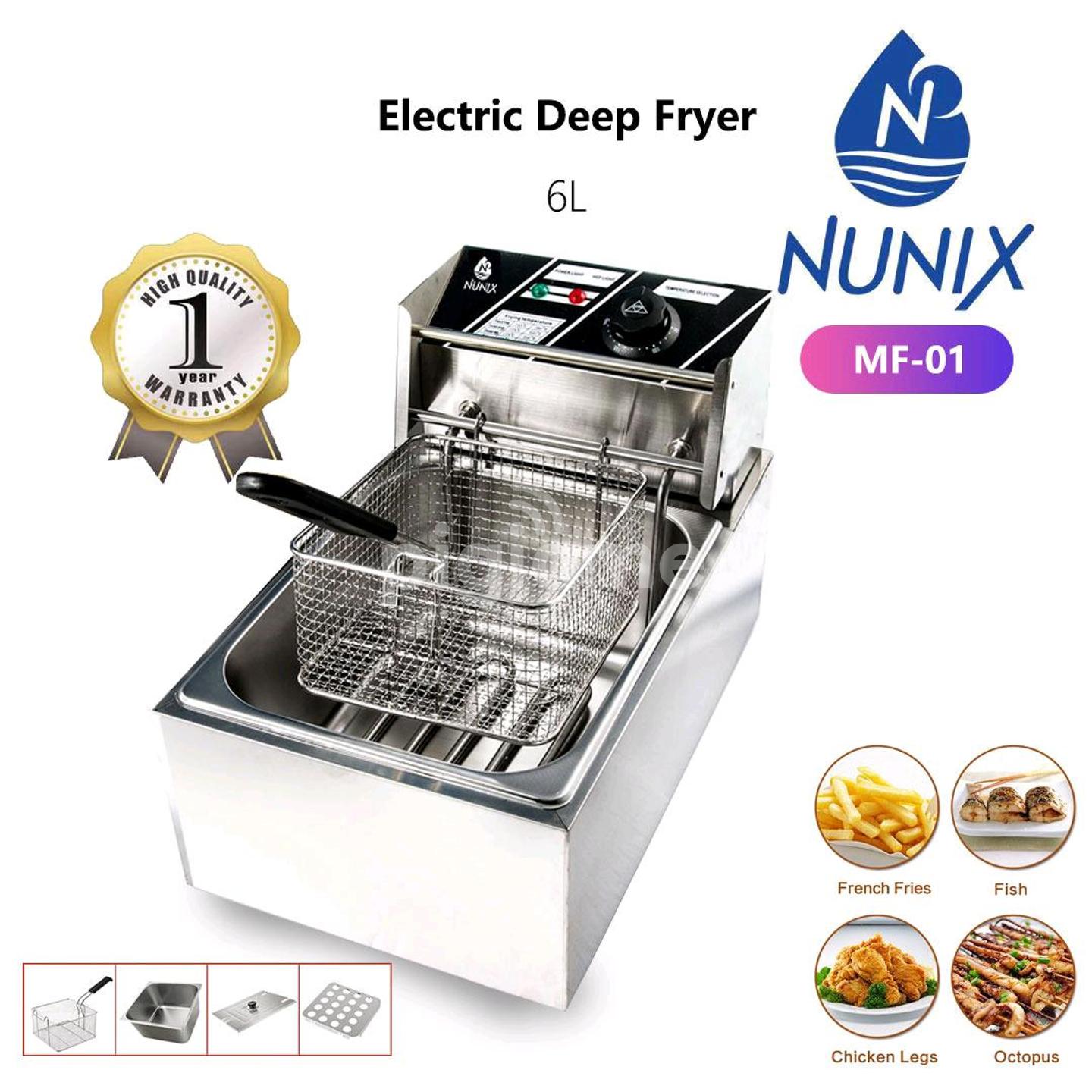 Nunix Single Commercial Electric Deep Fryer Stainless Steel Household Chips Frying Pan 6L Silver