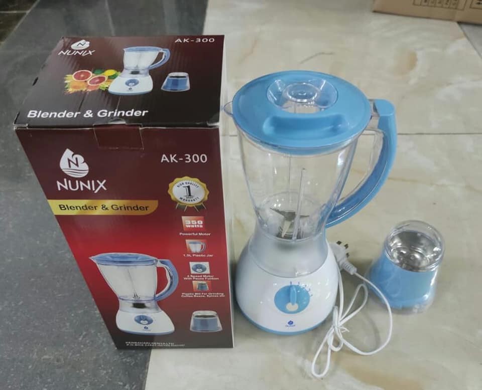 Nunix 2 in 1 Blender with a Grinder, 1.5L Jug, AK-300, 300 Watts, 1 Year Warranty