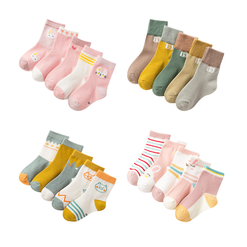 BL 5 Pairs/Set New Socks Children's Color Cartoon Series Cotton Boys &amp; Girls Stocking Baby Socks