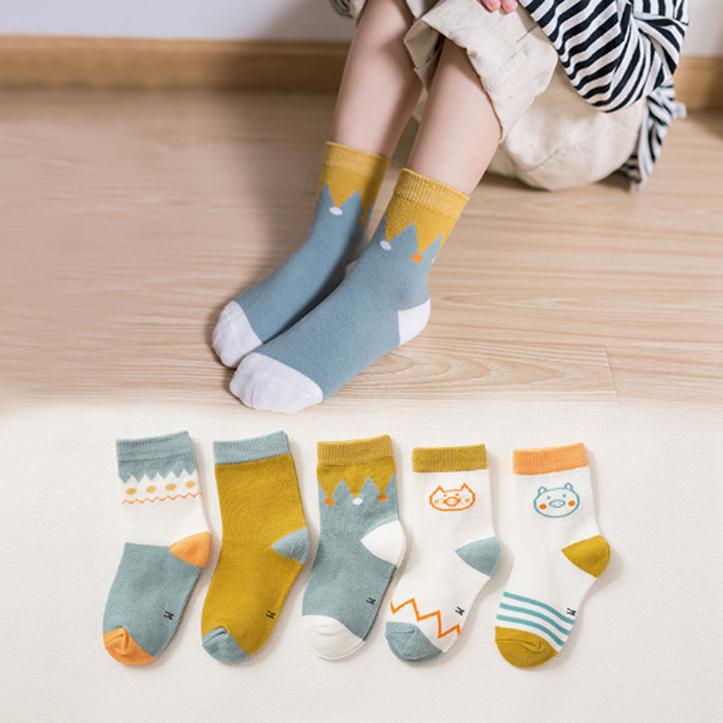 BL 5 Pairs/Set New Socks Children's Color Cartoon Series Cotton Boys &amp; Girls Stocking Baby Socks