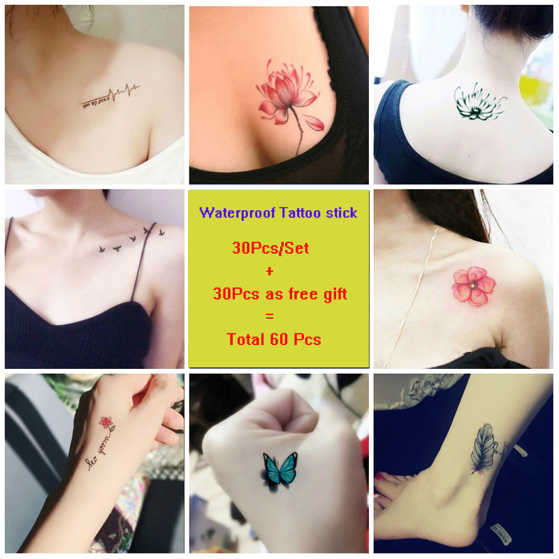 BL 60Pcs Men And Women Waterproof Tattoos Stick Permanent Simulation Paste Sexy Tattoo Sticker Tatoo