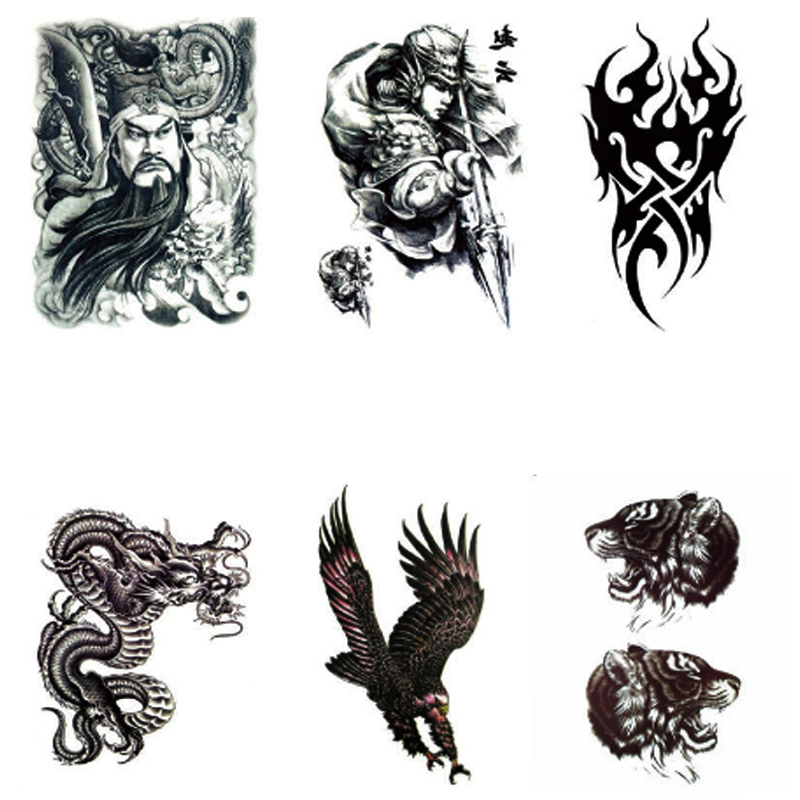 BL 6Pcs/Set Wolf Head Tattoos Durable Waterproof Domineering Totem Man And Women Flower Arm Tatoos