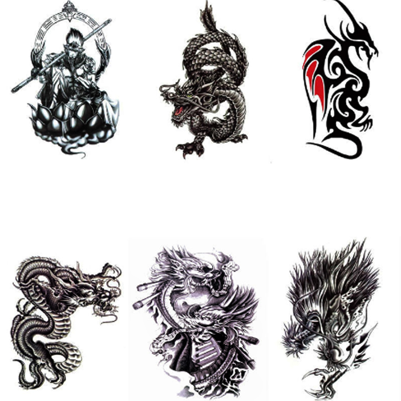 BL 6Pcs/Set Wolf Head Tattoos Durable Waterproof Domineering Totem Man And Women Flower Arm Tatoos