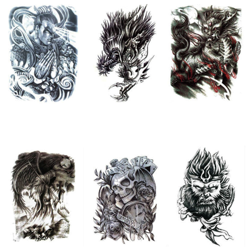 BL 6Pcs/Set Wolf Head Tattoos Durable Waterproof Domineering Totem Man And Women Flower Arm Tatoos
