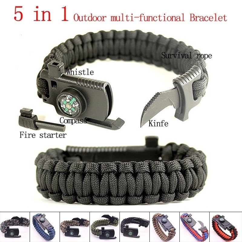 BL Outdoor Multi-function Survival Bracelet With Knife Compass Fire Starter Parachute Rope Whistle