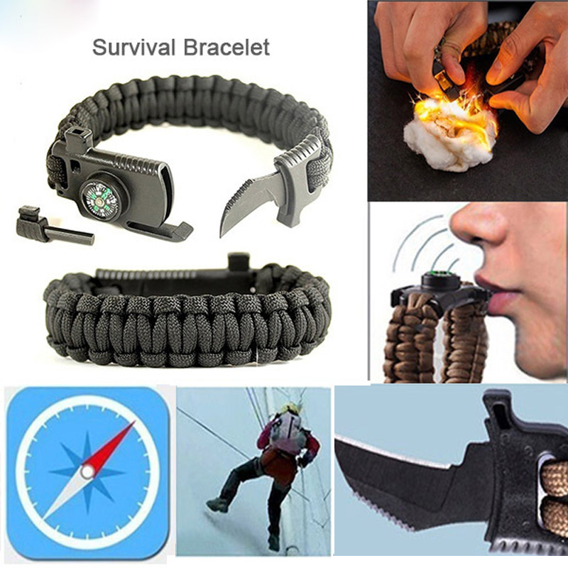 BL Outdoor Multi-function Survival Bracelet With Knife Compass Fire Starter Parachute Rope Whistle