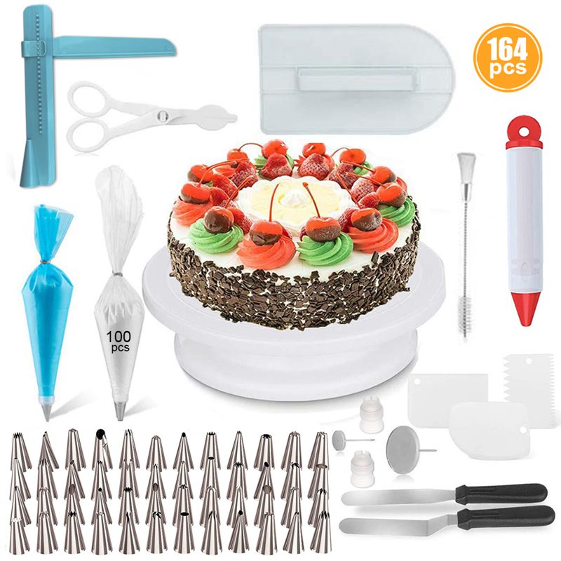 BL 164 Pcs/set Baking Decor Kit Home Cake Decoration DIY Tools Cream Spatula Turntable Decorators