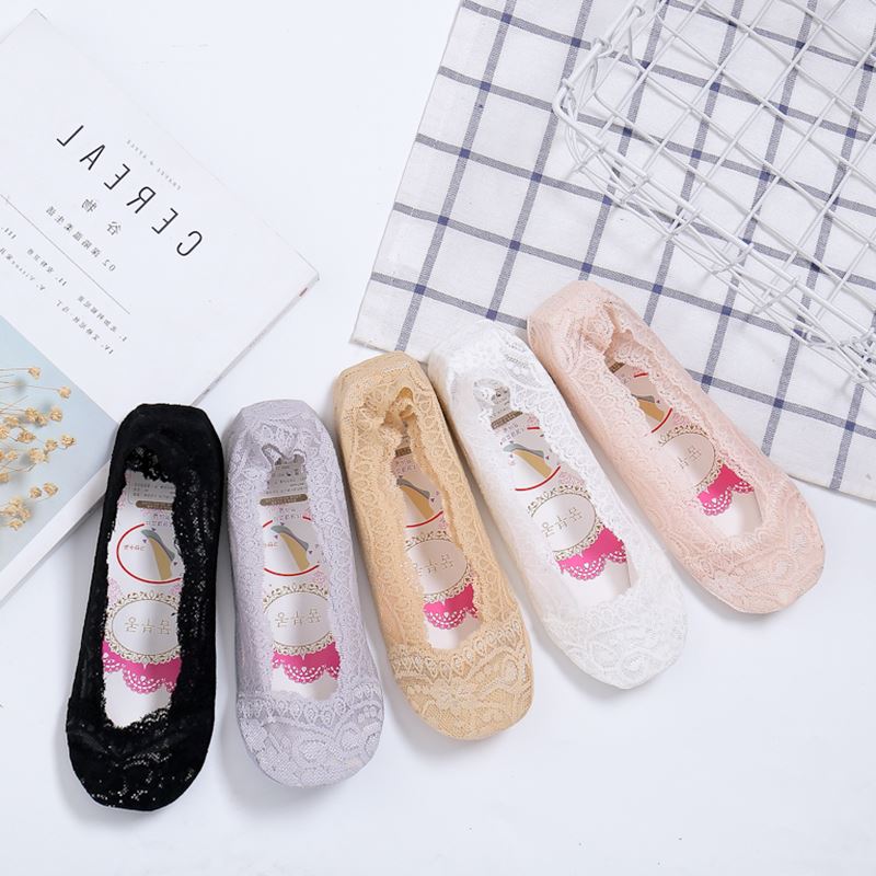 BL 5 Pairs/Set Lace Socks Boat Socks For Women Summer Thin Ice Silk Socks Silicone Non-slip Socks