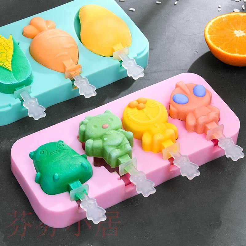 BL Food Grade Silicone Homemade Ice-cream Mold Creative DIY Cartoon With Cover Kitchen Appliances