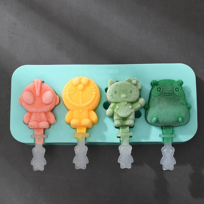 BL Food Grade Silicone Homemade Ice-cream Mold Creative DIY Cartoon With Cover Kitchen Appliances