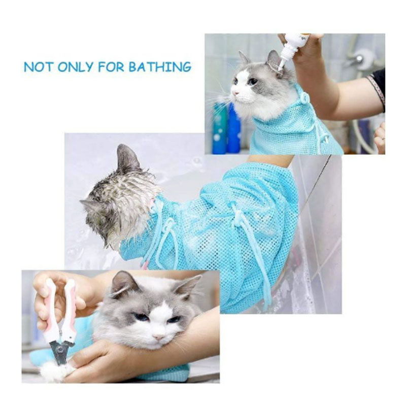 BL Cat Grooming Restraint Bag Pet Durable Washing Shower Net Bag Adjustable Cat Bathing Mesh Net
