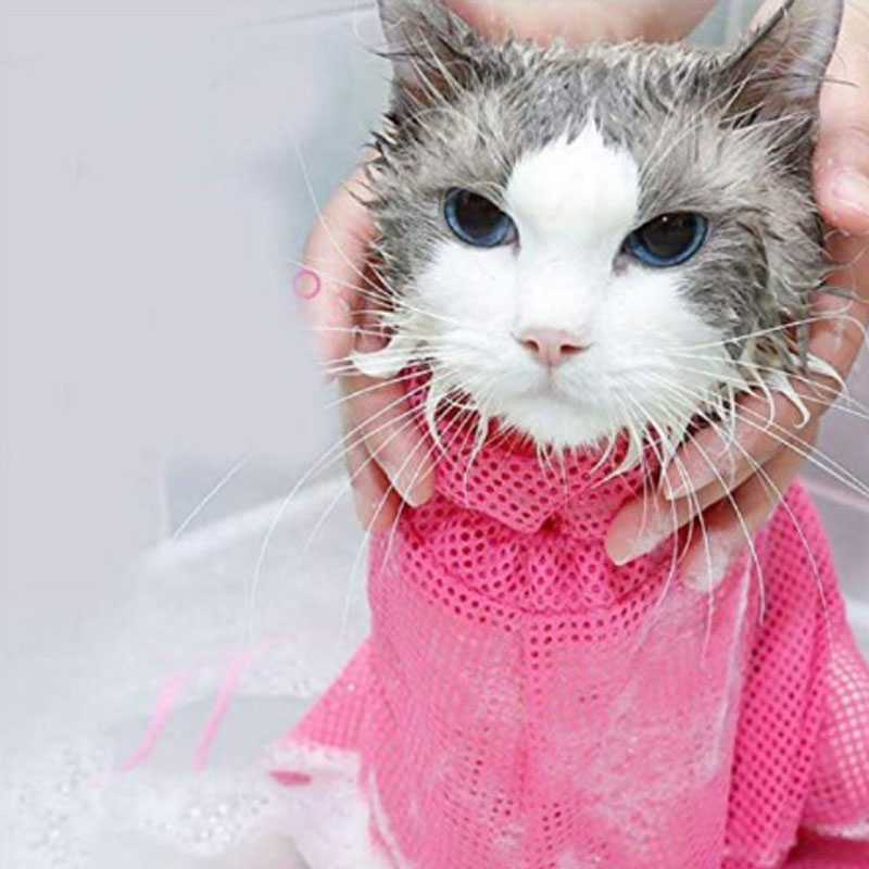 BL Cat Grooming Restraint Bag Pet Durable Washing Shower Net Bag Adjustable Cat Bathing Mesh Net