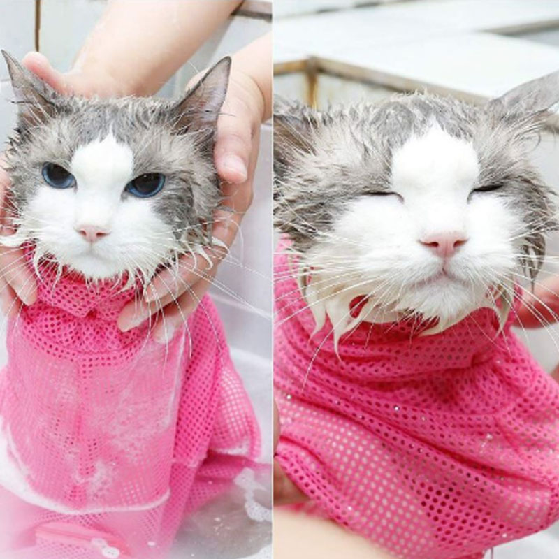 BL Cat Grooming Restraint Bag Pet Durable Washing Shower Net Bag Adjustable Cat Bathing Mesh Net