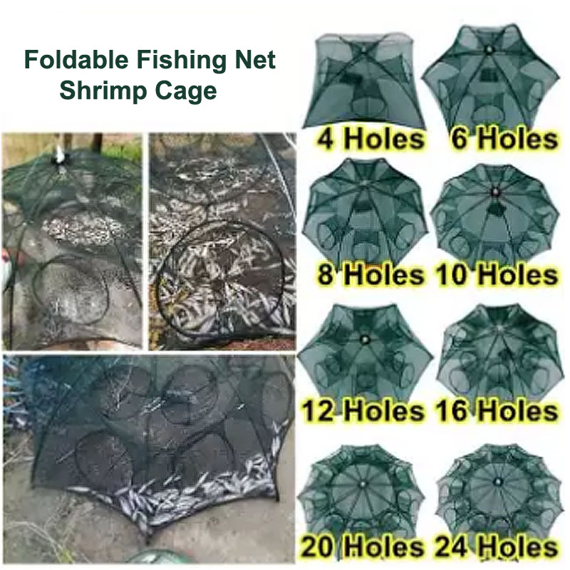 BL Portable Fishing Net Shrimp Cage Foldable Catch Fish Crayfish Crab Baits Trap Tackle Casting Mesh