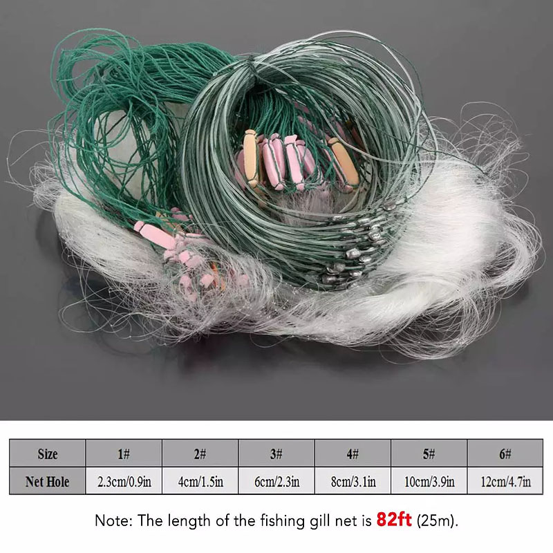 BL 3 Layers Monofilament Fishing Fish Gill Neting Tackle Fishing Fish Mesh Trap Sinking Net 25m*1.5m