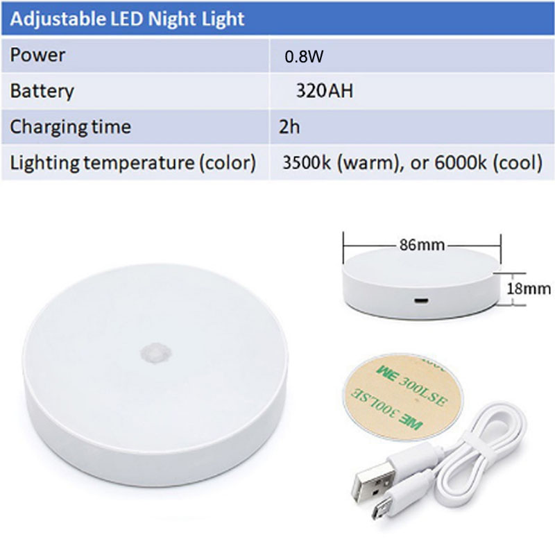 BL 2Pcs/Set USB Rechargeable LED Night Lamp Household Nightlight Human Body Induction Night Light