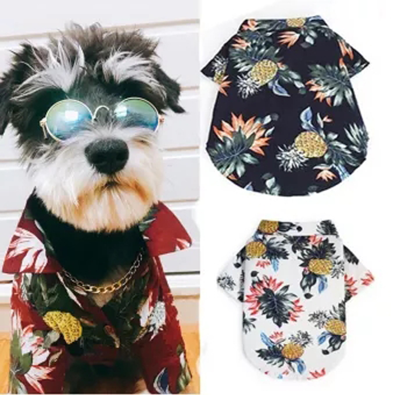BL Pet Hawaiian Style Pineapple Printed Shirt Cat Dog Short Sleeves Summer Costume Cool Pet Shirts