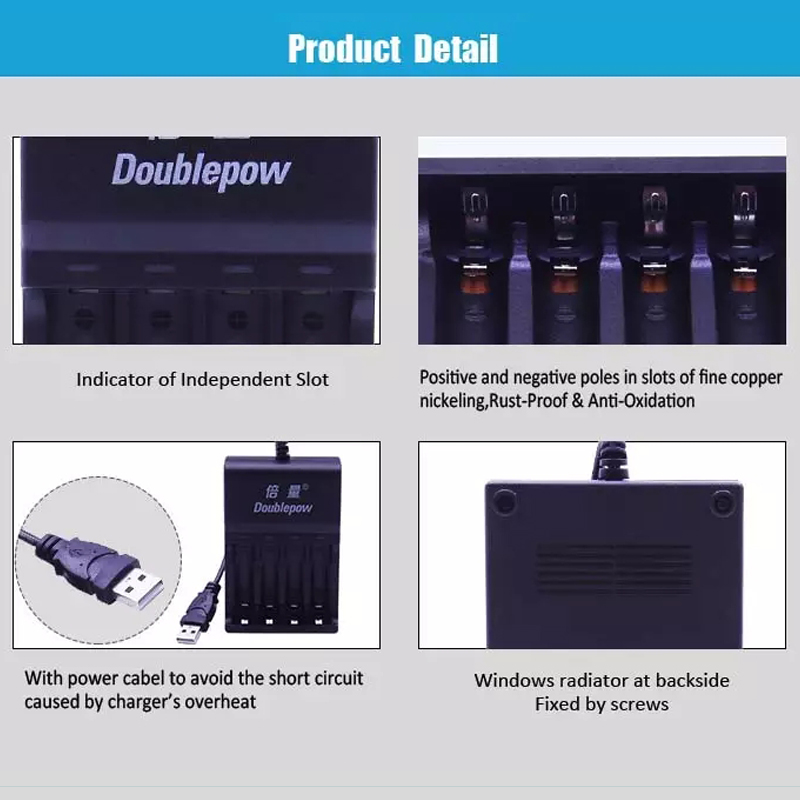 BL USB Intelligent 4 Slots Battery Fast Charger For 1.2V AA/AAA Ni-MH/Ni-CD Rechargeable Batteries