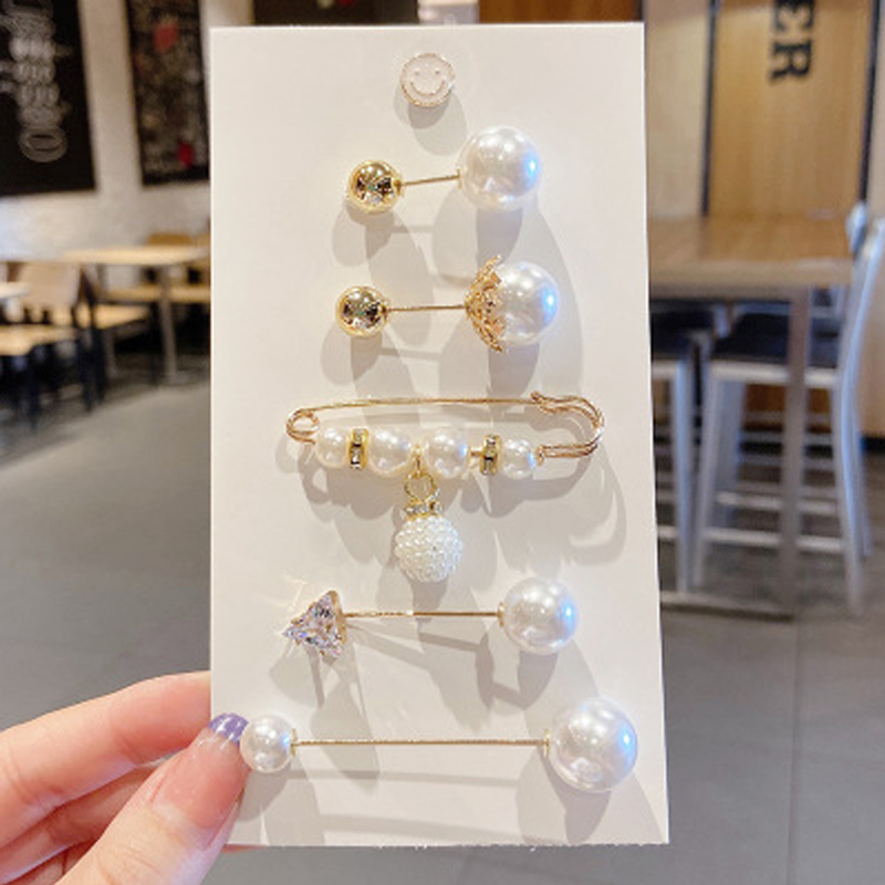BL 6Pcs/Set Pearl Brooch Pin Dress Waist Pin Decoration Buckle Pin Jewelry Brooches For Girl Women