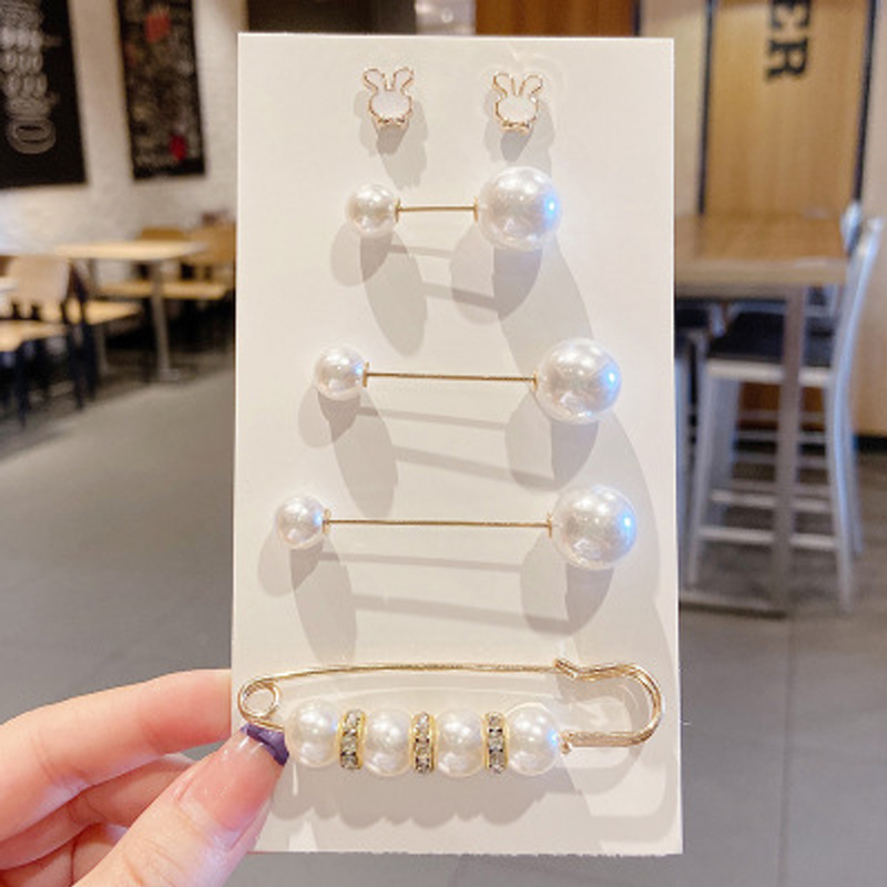 BL 6Pcs/Set Pearl Brooch Pin Dress Waist Pin Decoration Buckle Pin Jewelry Brooches For Girl Women