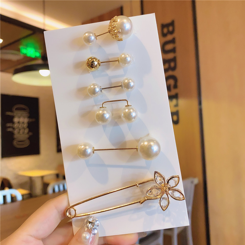BL 6Pcs/Set Pearl Brooch Pin Dress Waist Pin Decoration Buckle Pin Jewelry Brooches For Girl Women