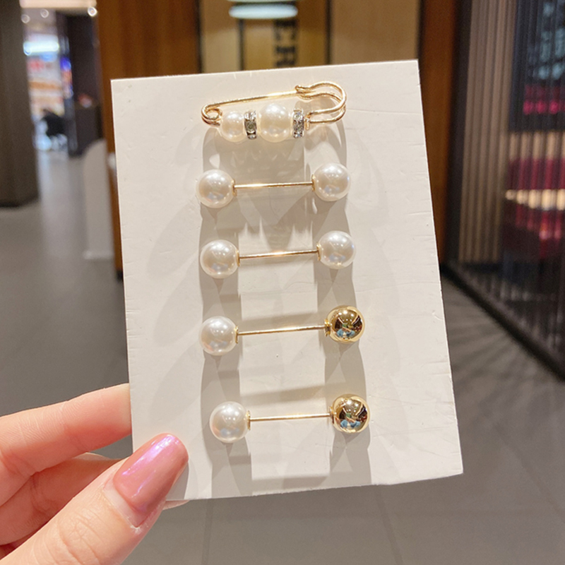 BL 6Pcs/Set Pearl Brooch Pin Dress Waist Pin Decoration Buckle Pin Jewelry Brooches For Girl Women