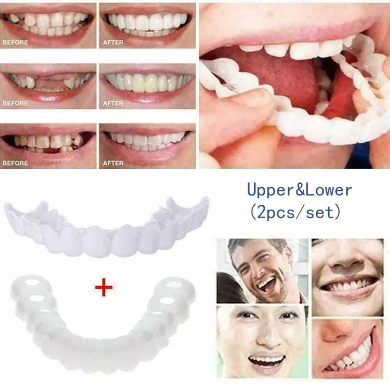 BL Upper Lower False Teeth Cover Veneers Comfort Fit Flex Denture Braces Teeth Straightener