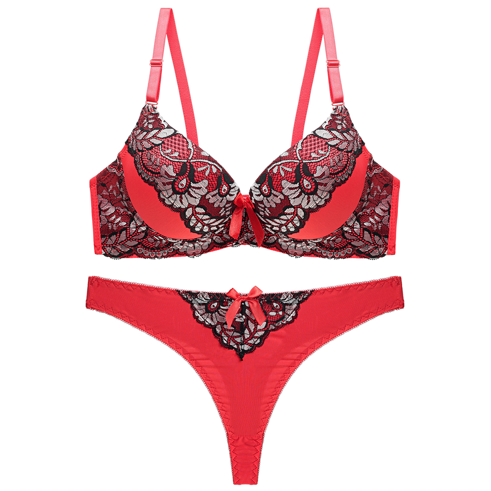 Fashion Women's Underwear Sets lingerie Gather Sexy Lace Plus Size Bra Thong Set Push Up Bralette