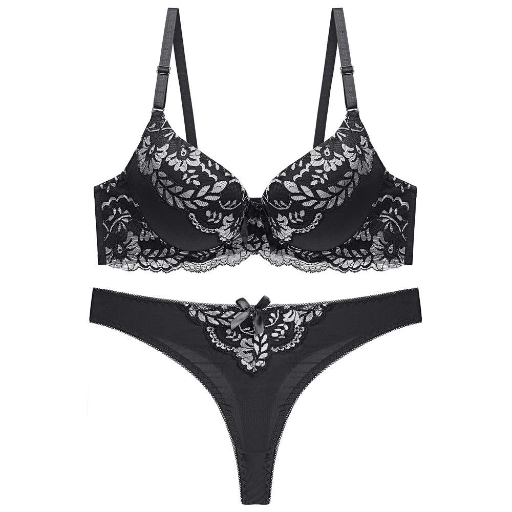 Fashion Women's Underwear Sets lingerie Gather Sexy Lace Plus Size Bra Thong Set Push Up Bralette