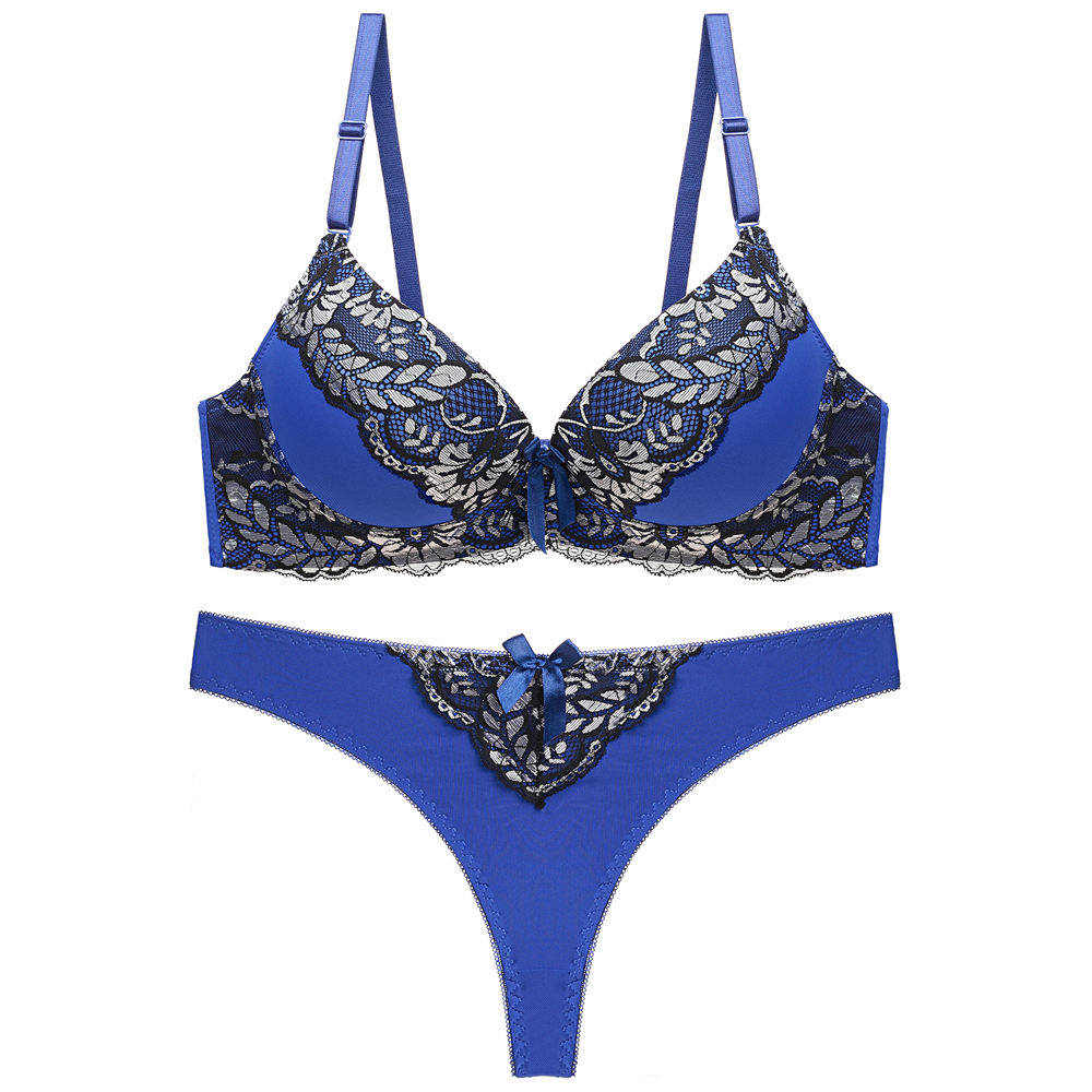 Fashion Women's Underwear Sets lingerie Gather Sexy Lace Plus Size Bra Thong Set Push Up Bralette