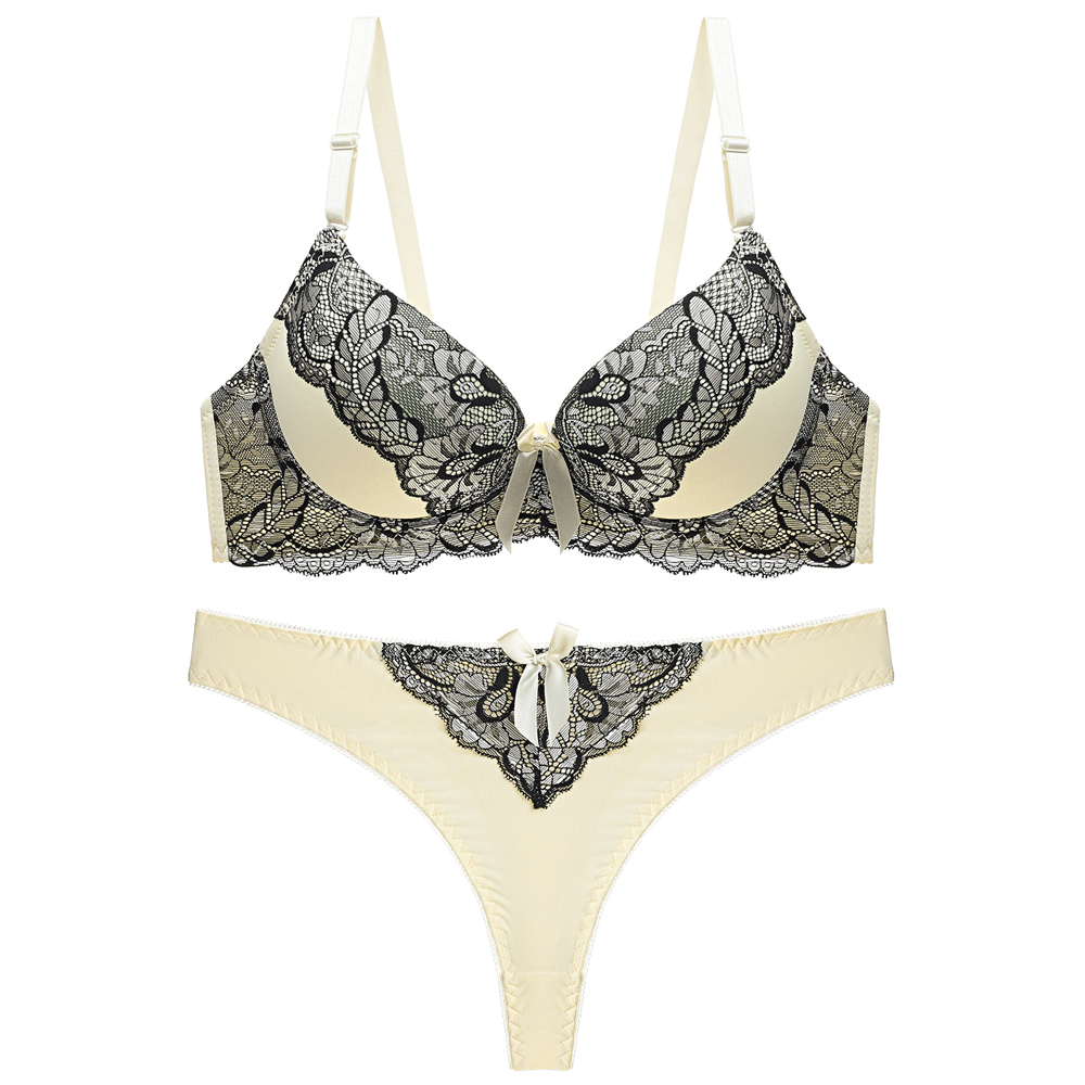 Fashion Women's Underwear Sets lingerie Gather Sexy Lace Plus Size Bra Thong Set Push Up Bralette