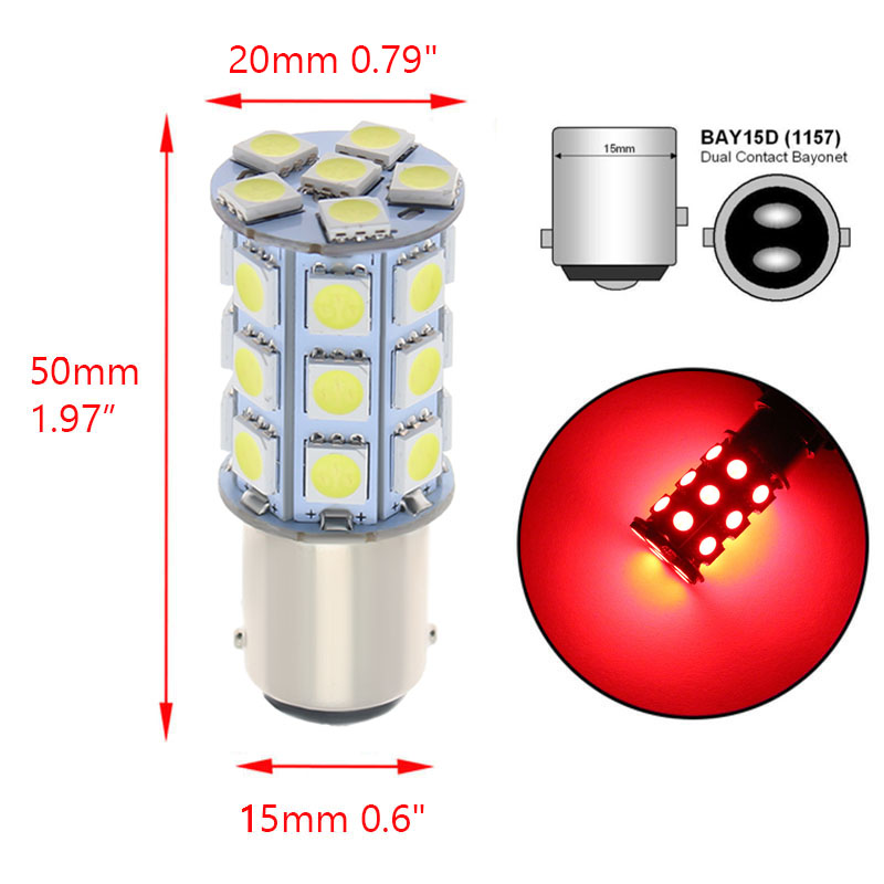 2 pcs Universal LED Light Bulb for Automobile Car Truck Motorcycle Brake Lights Vehicle Rear Tail Lamp DC 12V Base Type is BAY15D P21/5W 1157