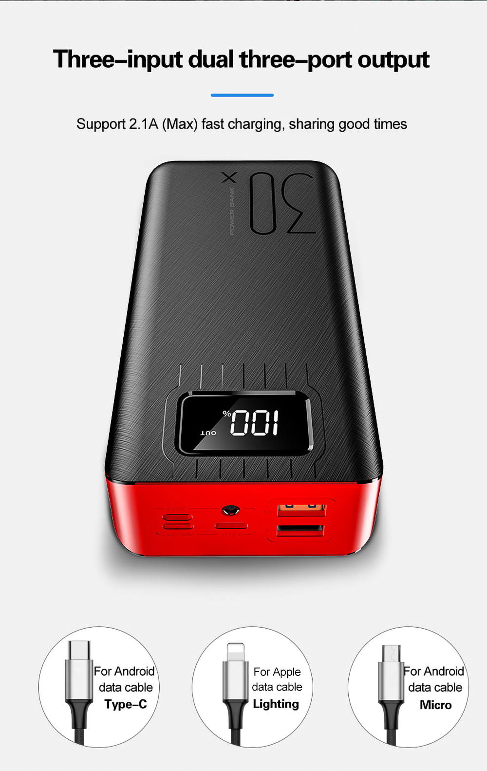 RichRipple Power Banks 30000mAh powerbank TypeC Micro USB QC Fast Charging Powerbank LED Display For all Phones Tablets