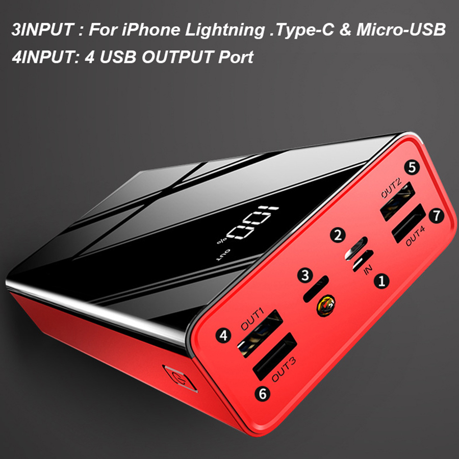 RichRipple Power Banks 40000mah iPhone LED Power Bank ExterBattery USB Large Capacity Mirror Screen Portable for all Phones  powerbank