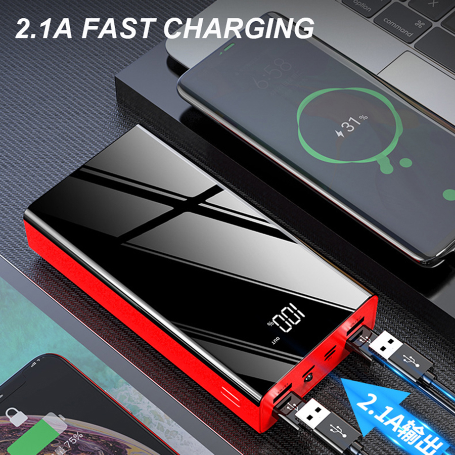 RichRipple Power Banks 40000mah iPhone LED Power Bank ExterBattery USB Large Capacity Mirror Screen Portable for all Phones  powerbank