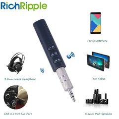 RichRipple 3.5mm jack Bluetooth Car Kit Hands free Music Audio Receiver Adapter Auto AUX  Kit for Speaker Headphone Car Stereo Black normal