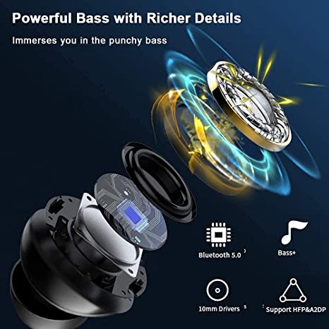 【XmasSale】RichRipple Y50 Pro Wireless Bluetooth Earphone TWS Stereo Earbuds In-Ear Earpods Touch Control 450mAh with Mic Earphone for iOS Android