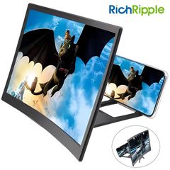 RichRipple 12inch Mobile Phone Curved Screen Amplifier HD 3D Video Mobile Phone Magnifying Glass Stand Bracket Phone Foldable Holder Black 12 inch