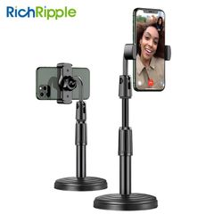 RichRipple 180°Rotatable Multi-functional Retractable Mobile Phone Stand For Live Broadcast Desk Table Clip Bracket Table Mount for All Mobile Phones Black as picture