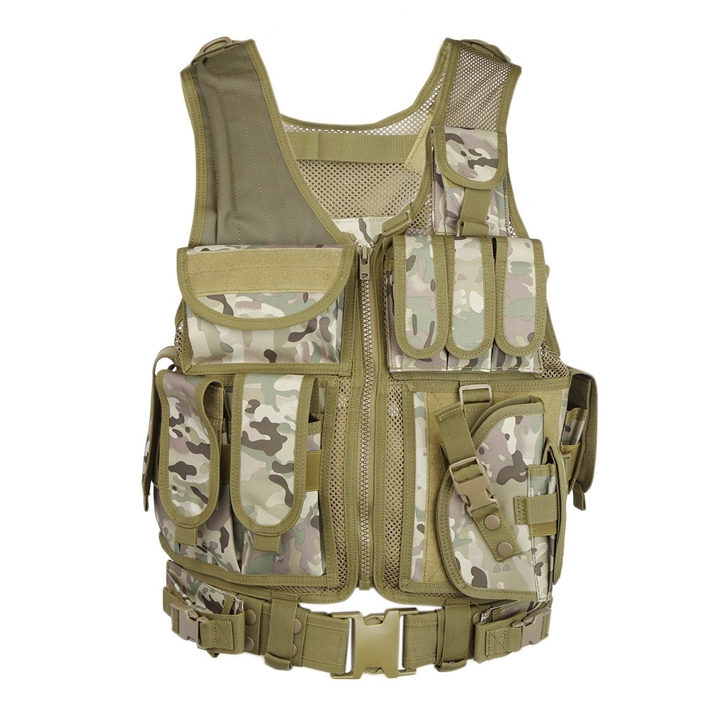 Tactical Paintball Military Assault Shooting Hunting Molle Vest with Holster