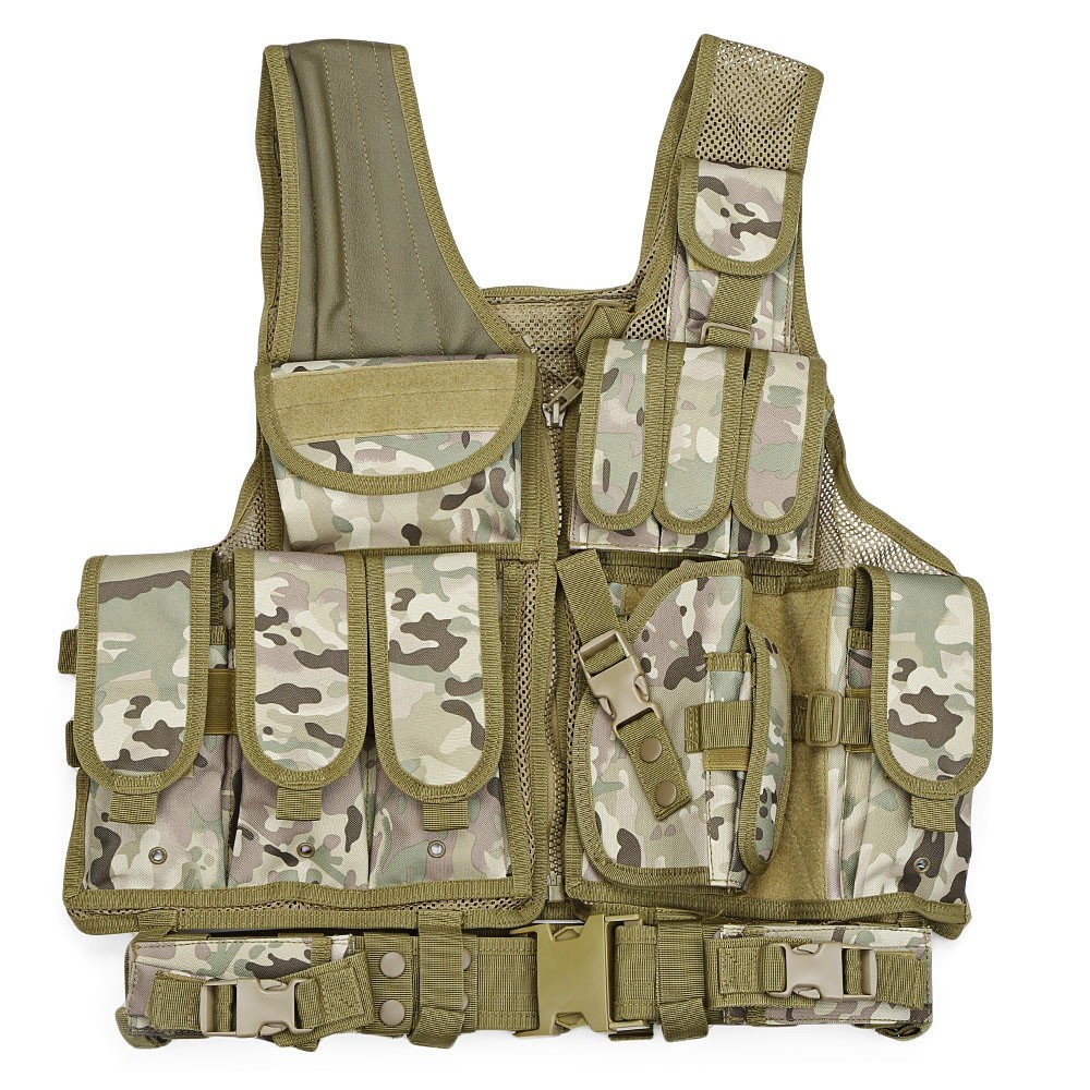 Tactical Paintball Military Assault Shooting Hunting Molle Vest with Holster
